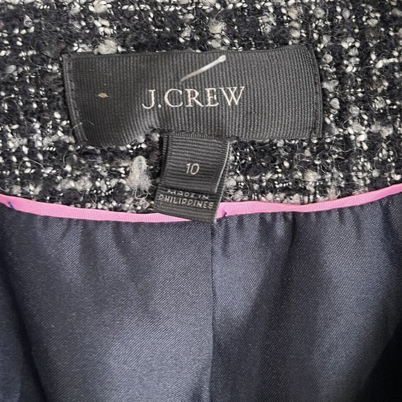 J Crew Tweed Swing Lady Coat in Raven Black Fringed Trim - Picture 2 of 8